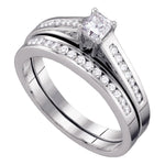 10kt White Gold Womens Princess Diamond Bridal Wedding Engagement Ring Band Set 1/2 Cttw