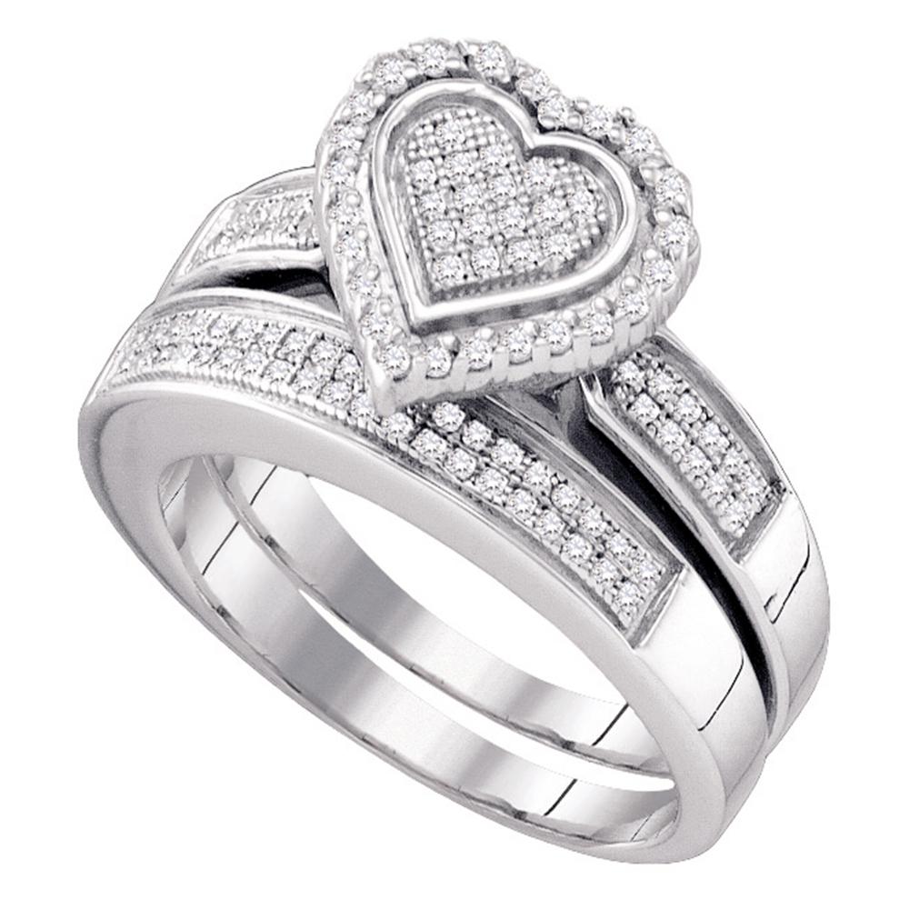 Sterling Silver Womens Round Diamond Bridal Wedding Engagement Ring Band Set 3/8 Cttw