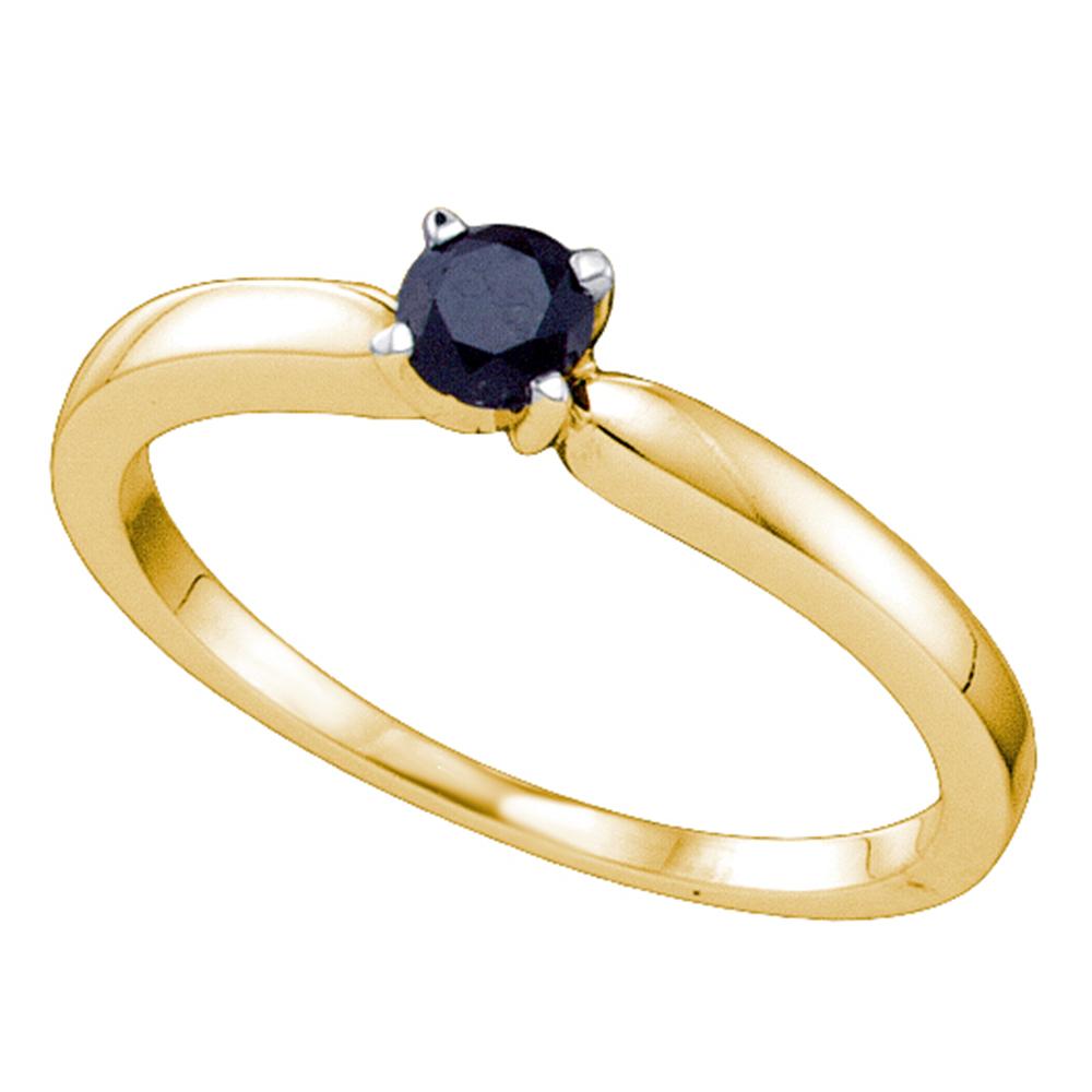 10kt Yellow Gold Womens Round Black Color Enhanced Diamond Solitaire Bridal Wedding Engagement Ring 1/4 Cttw