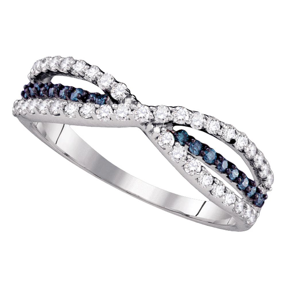 14kt White Gold Womens Round Blue Color Enhanced Diamond Band Ring 1/2 Cttw
