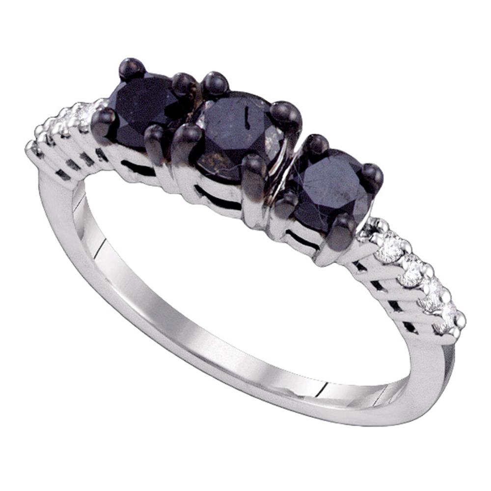 10k White Gold Womens Black 3-stone Color Enhanced Diamond Bridal Wedding Engagement Anniversary Ring 1.00 Cttw