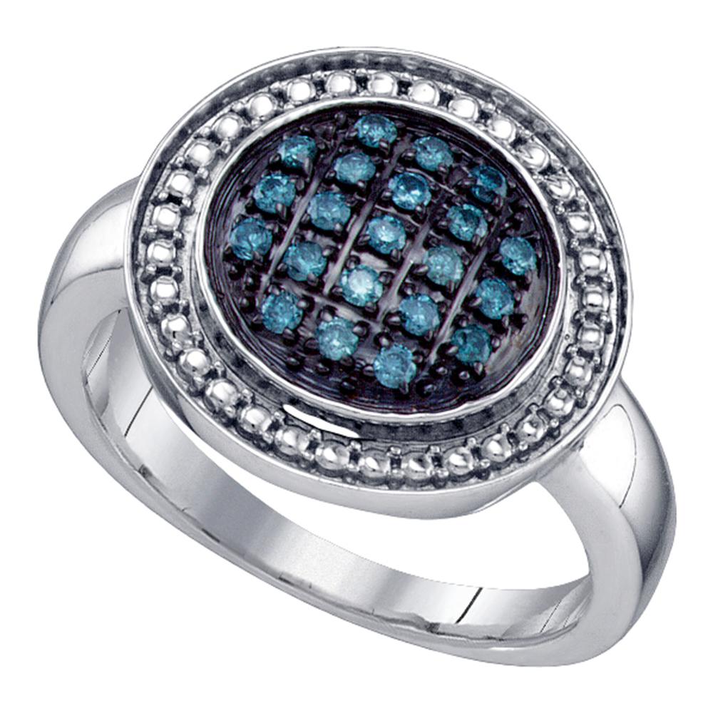 Sterling Silver Womens Round Blue Color Enhanced Diamond Circle Cluster Ring 1/5 Cttw