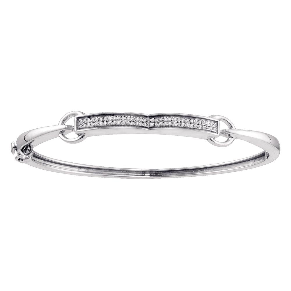 Sterling Silver Womens Round Diamond Single Row Bangle Bracelet 1/5 Cttw