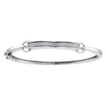 Sterling Silver Womens Round Diamond Single Row Bangle Bracelet 1/5 Cttw