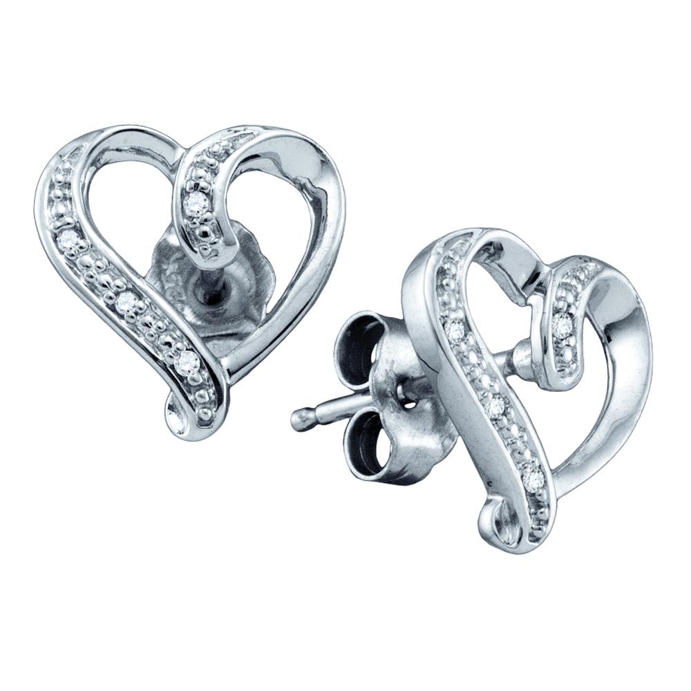 Sterling Silver Womens Round Diamond-accent Heart Screwback Earrings .02 Cttw