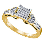 10kt Yellow Gold Womens Round Diamond Heart Love Cluster Ring 1/10 Cttw