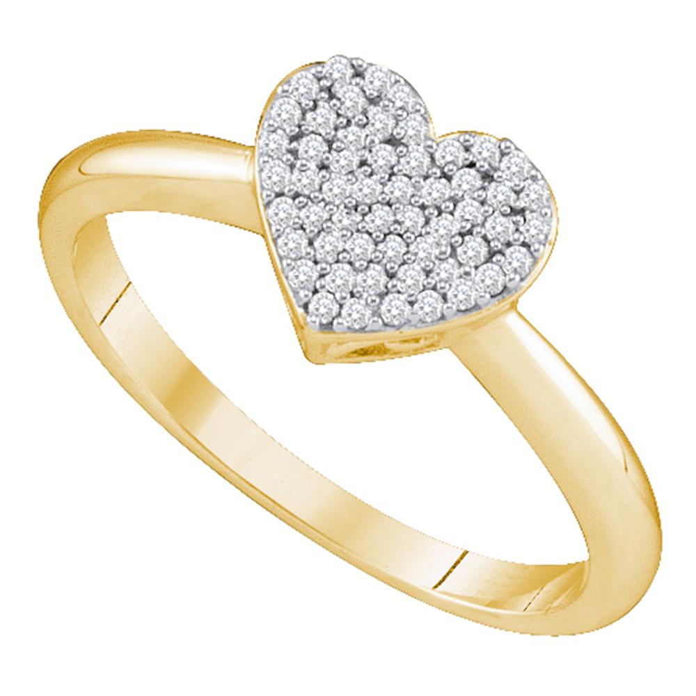 10kt Yellow Gold Womens Round Diamond Heart Love Ring 1/6 Cttw