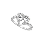 10kt White Gold Womens Round Diamond Triple Heart Love Ring 1/8 Cttw