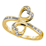 10kt Yellow Gold Womens Round Diamond Double Heart Bypass Ring 1/20 Cttw