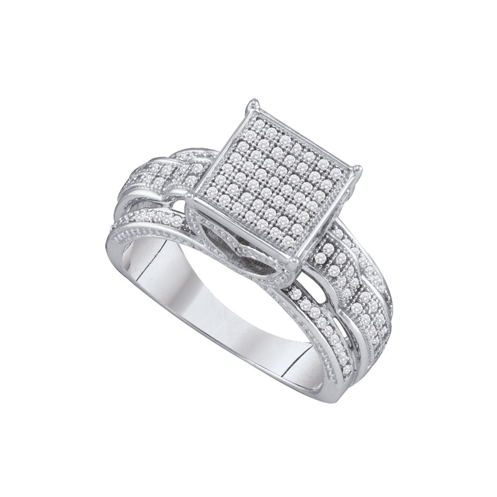 10kt White Gold Womens Round Diamond Elevated Square Cluster Bridal Wedding Engagement Ring 3/8 Cttw