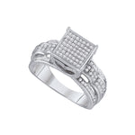 10kt White Gold Womens Round Diamond Elevated Square Cluster Bridal Wedding Engagement Ring 3/8 Cttw