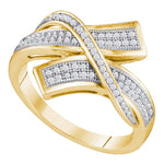 10kt Yellow Gold Womens Round Pave-set Diamond Crossover Bypass Band 1/4 Cttw