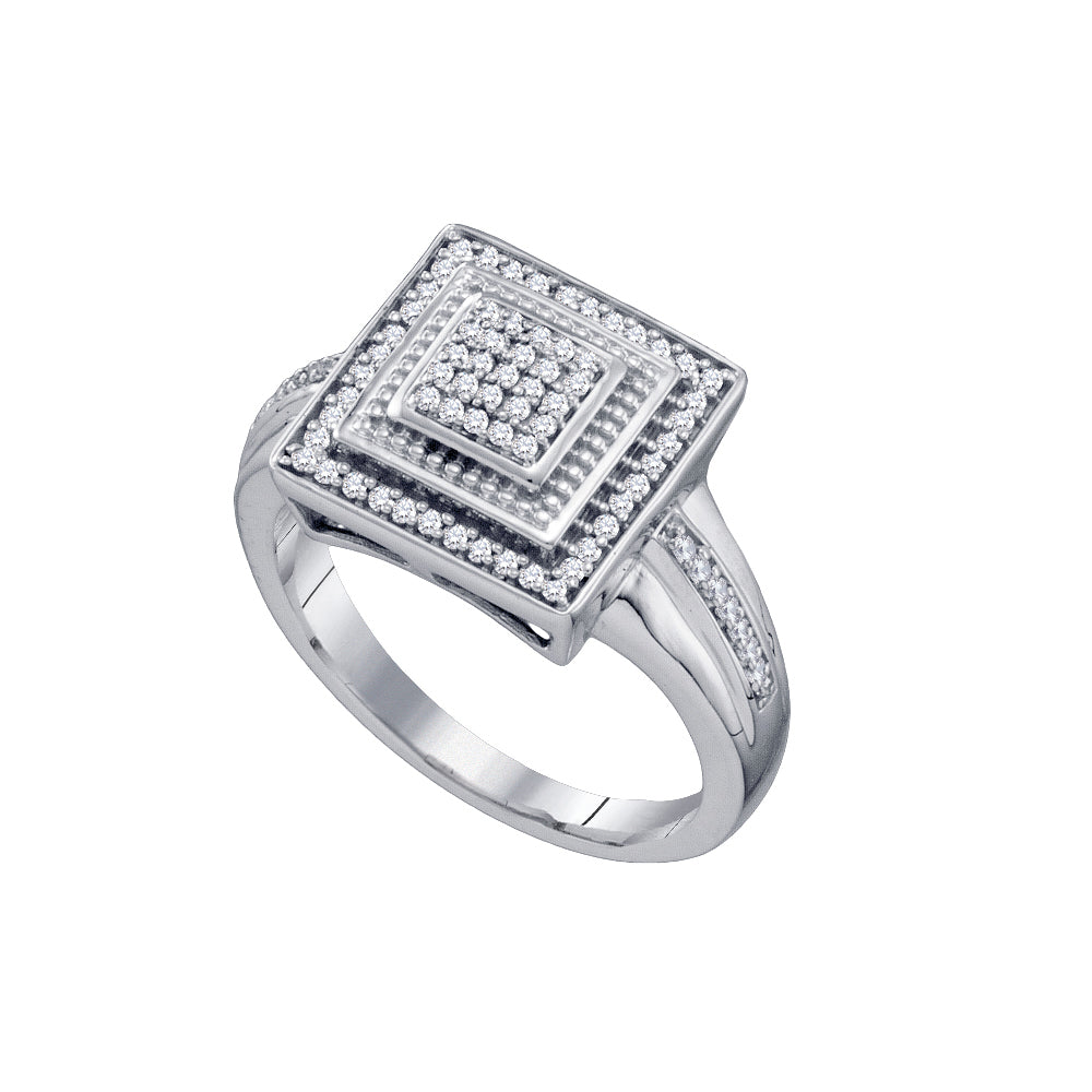 10kt White Gold Womens Round Diamond Square Frame Cluster Ring 1/5 Cttw