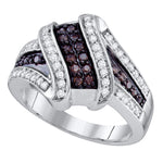 10kt White Gold Womens Round Brown Color Enhanced Diamond Crossover Ring 1/2 Cttw