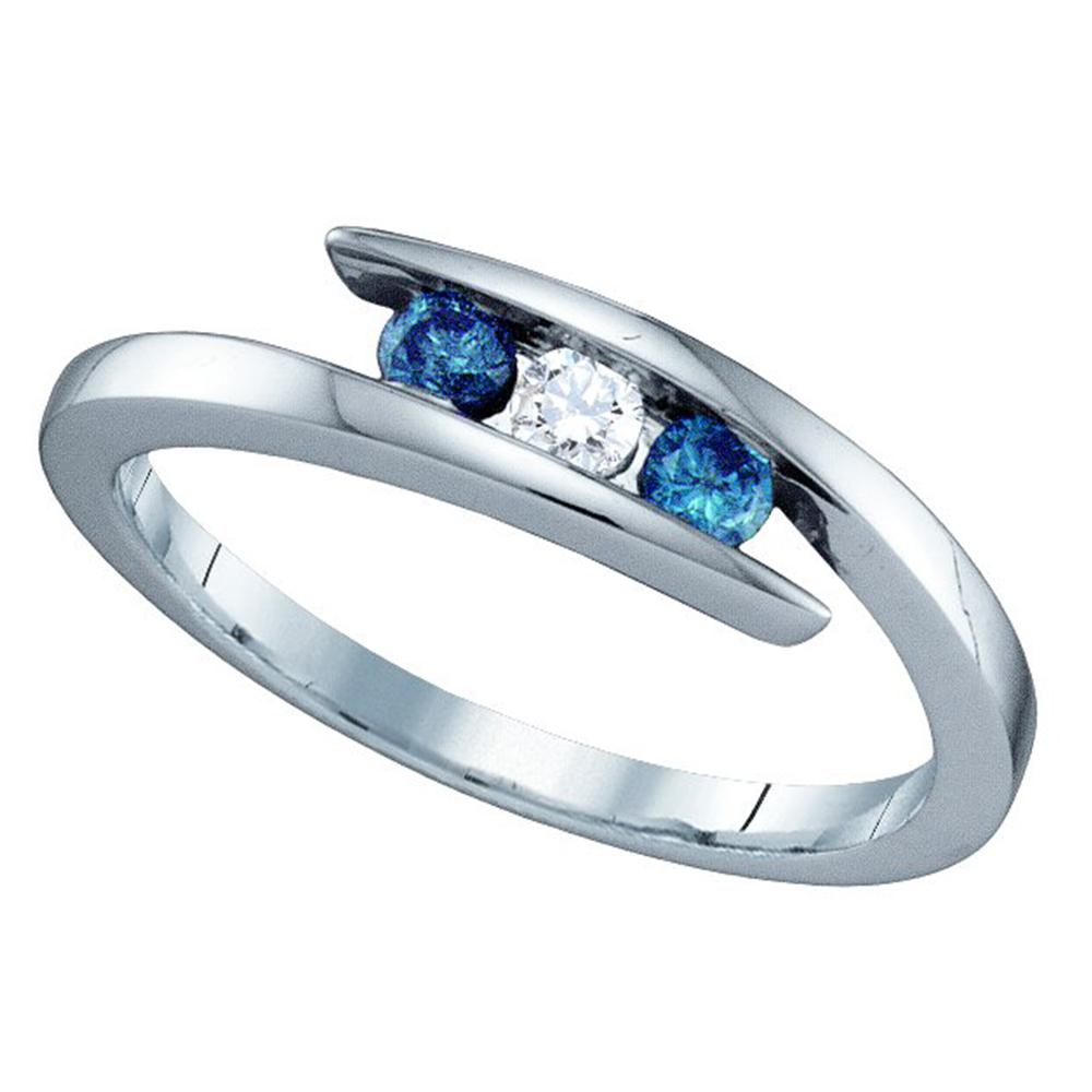 10kt White Gold Womens Round Blue Color Enhanced Diamond 3-stone Ring 1/4 Cttw