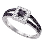10kt White Gold Womens Princess Black Color Enhanced Diamond Princess Bridal Wedding Engagement Ring 1/2 Cttw