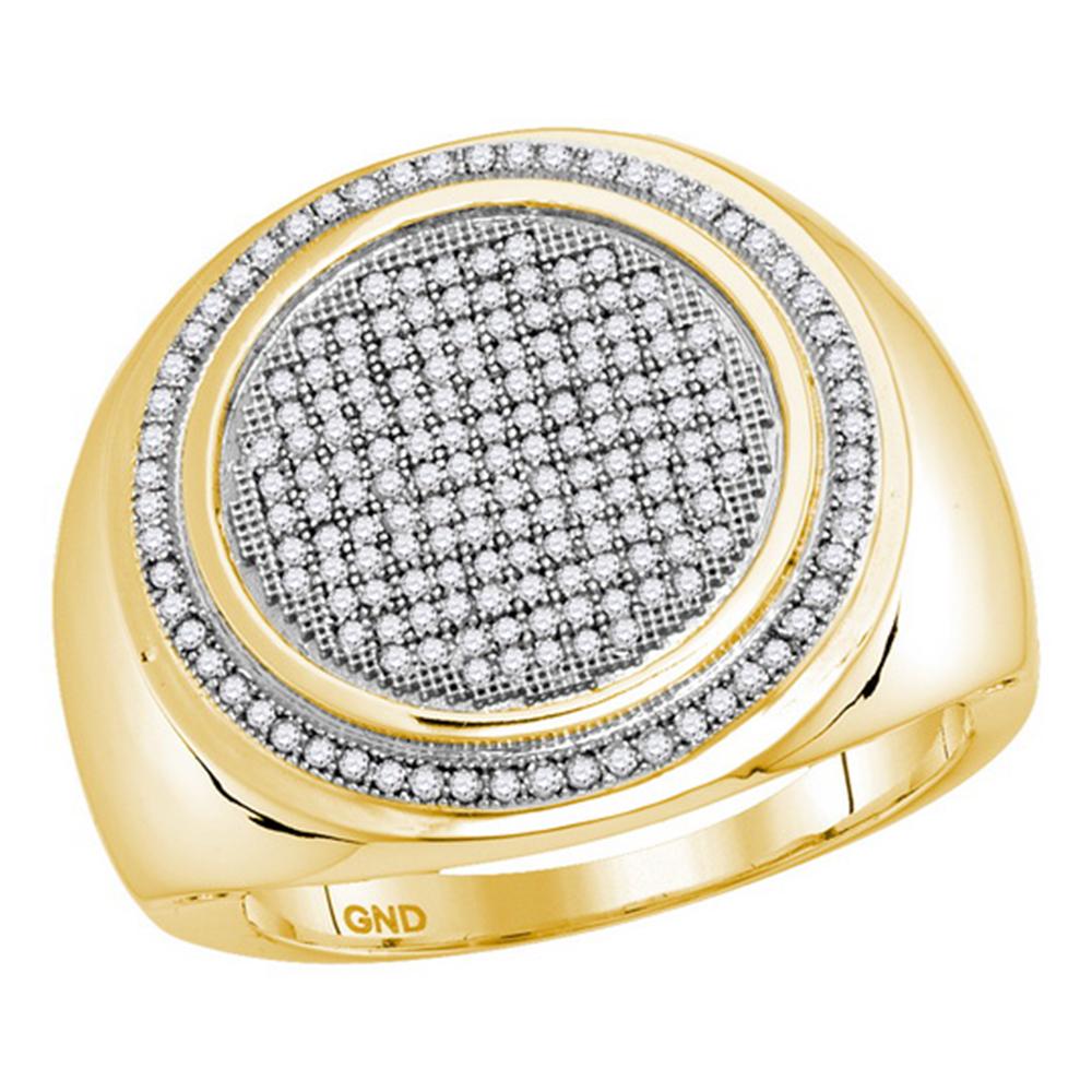 10kt Yellow Gold Mens Round Pave-set Diamond Circle Frame Cluster Ring 1/2 Cttw