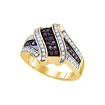 10kt Yellow Gold Womens Round Brown Color Enhanced Diamond Crossover Ring 1/2 Cttw