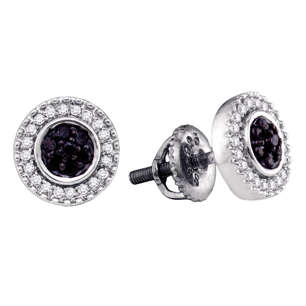 Sterling Silver Womens Round Black Color Enhanced Diamond Circle Frame Cluster Earrings 1/4 Cttw