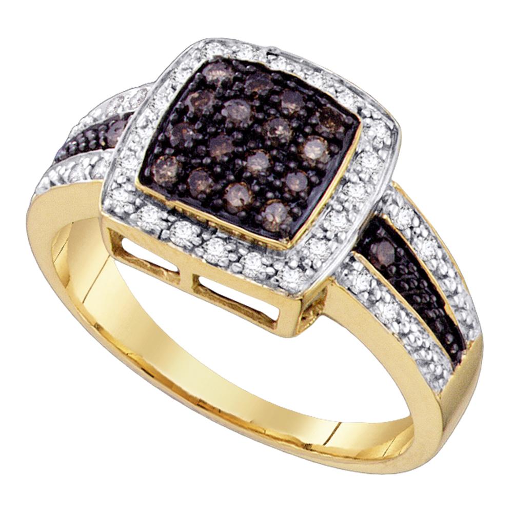 10k Yellow Gold Cognac-brown Color Enhanced Diamond Womens Cluster Square-shape Cocktail Ring 1/2 Cttw