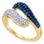 10kt Yellow Gold Womens Round Blue Color Enhanced Diamond Cocktail Ring 1/2 Cttw
