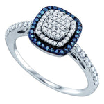10k White Gold Womens Blue Color Enhanced Diamond Square-shape Cluster Ring 3/8 Cttw