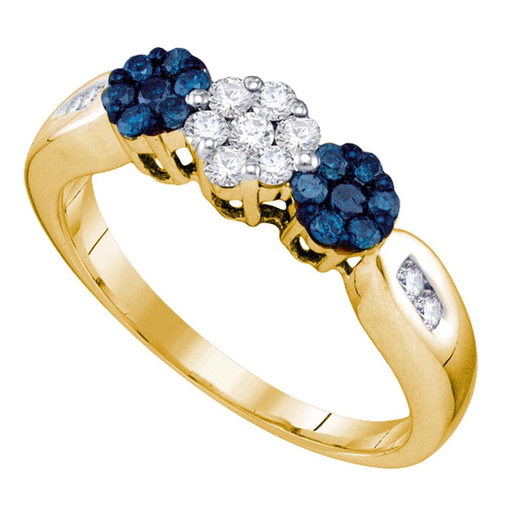 10kt Yellow Gold Womens Round Blue Color Enhanced Diamond Cluster Ring 1/2 Cttw