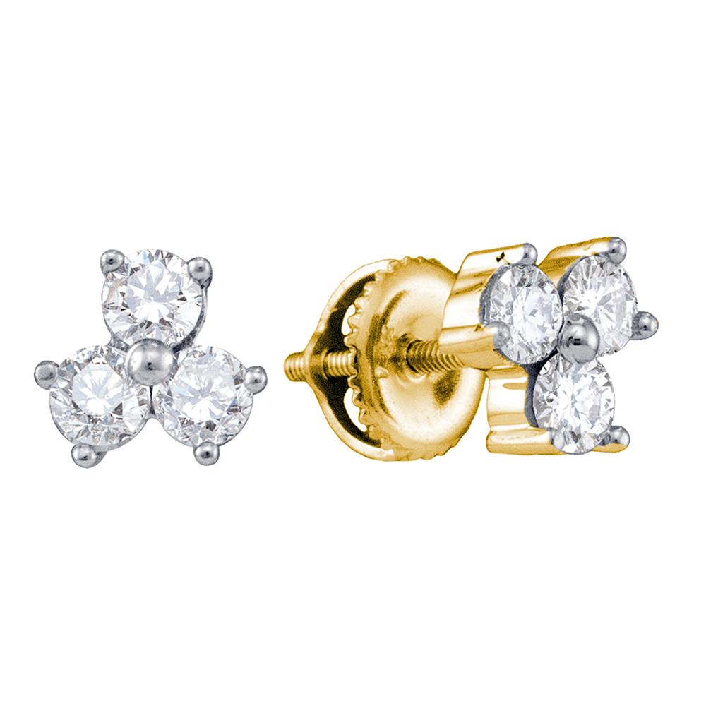 14kt Yellow Gold Womens Round Diamond Stud Earrings 1/2 Cttw