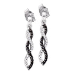 14kt White Gold Womens Round Black Color Enhanced Diamond Infinity Dangle Earrings 1/6 Cttw