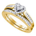 10kt Yellow Gold Womens Diamond Heart Bridal Wedding Engagement Ring Band Set 1/2 Cttw