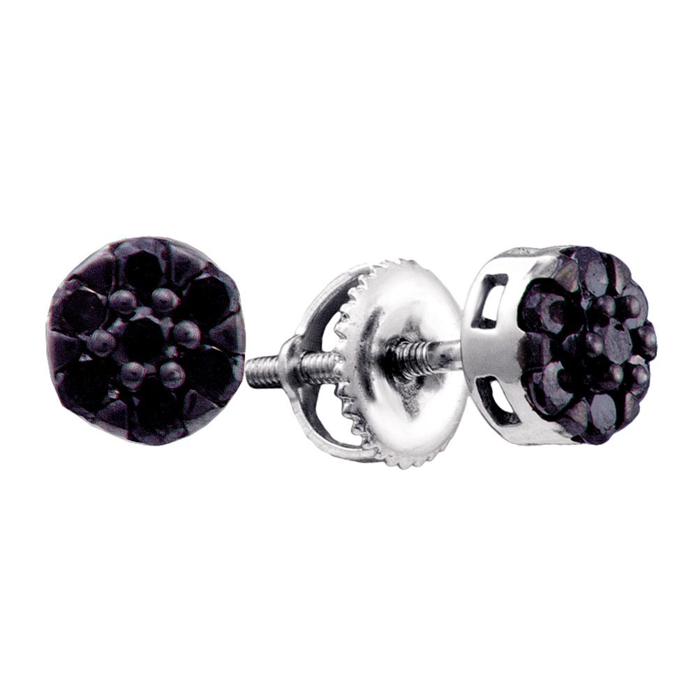 14kt White Gold Womens Round Black Color Enhanced Diamond Flower Cluster Earrings 3/8 Cttw