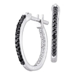 10kt White Gold Womens Round Black Color Enhanced Diamond Hoop Earrings 1/4 Cttw