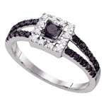 14kt White Gold Womens Princess Black Color Enhanced Diamond Halo Bridal Wedding Engagement Ring 1/2 Cttw
