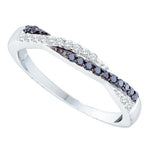 10kt White Gold Womens Round Black Color Enhanced Diamond Crossover Band Ring 1/4 Cttw