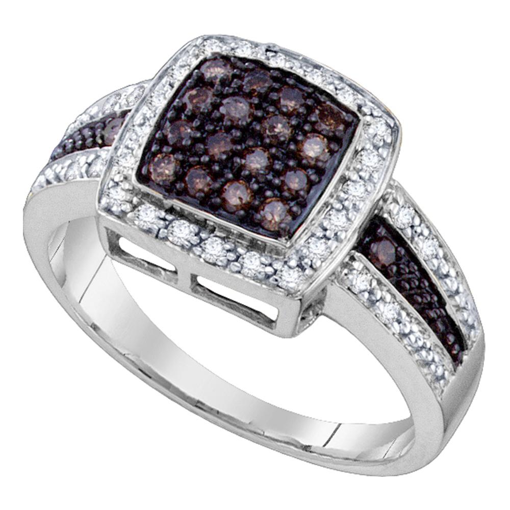 10kt White Gold Womens Round Cognac-brown Color Enhanced Diamond Square Cluster Ring 1/2 Cttw