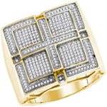 10kt Yellow Gold Mens Round Pave-set Diamond Square Cross Cluster Ring 1/2 Cttw