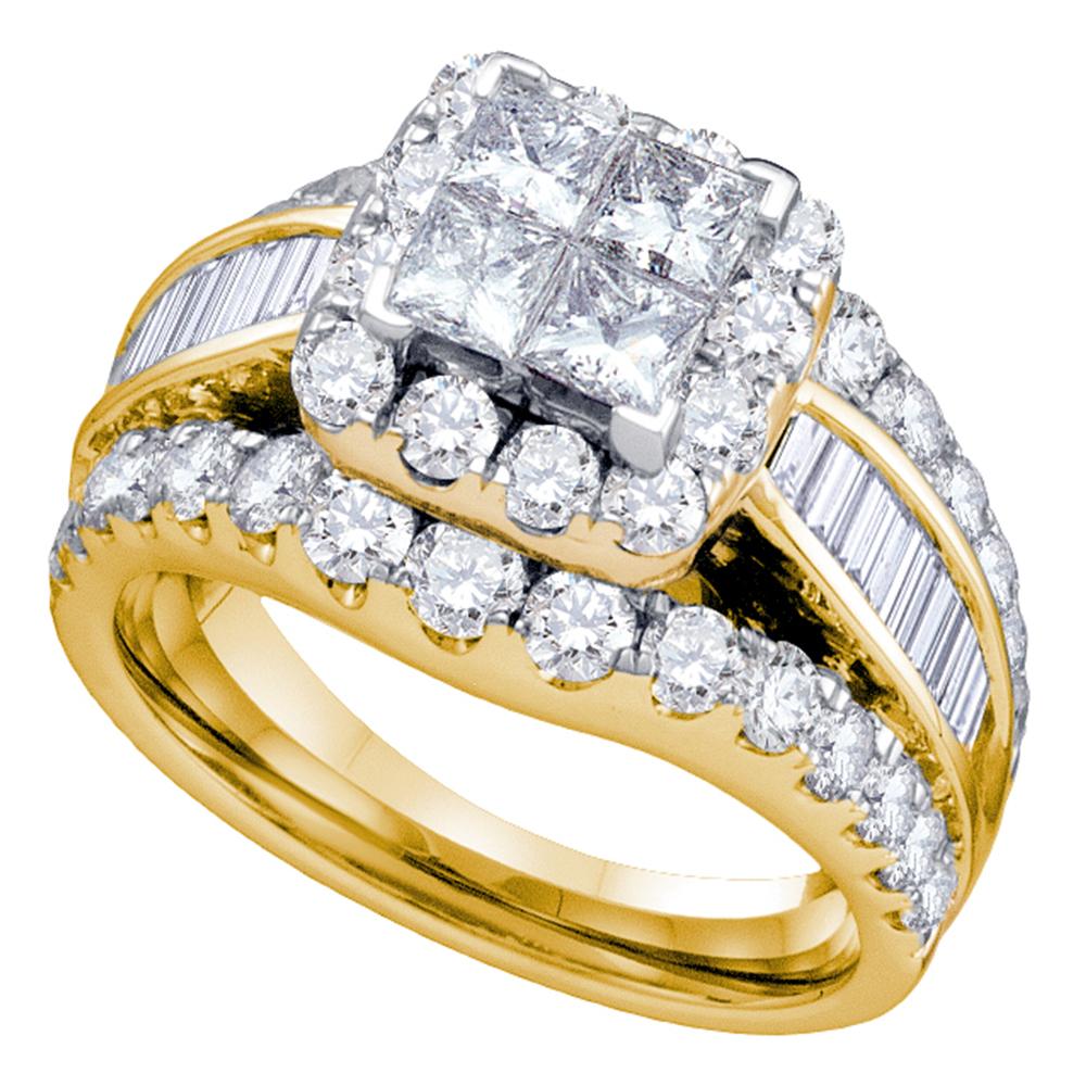 14kt Yellow Gold Womens Princess Diamond Halo Cluster Bridal Wedding Engagement Ring 3.00 Cttw