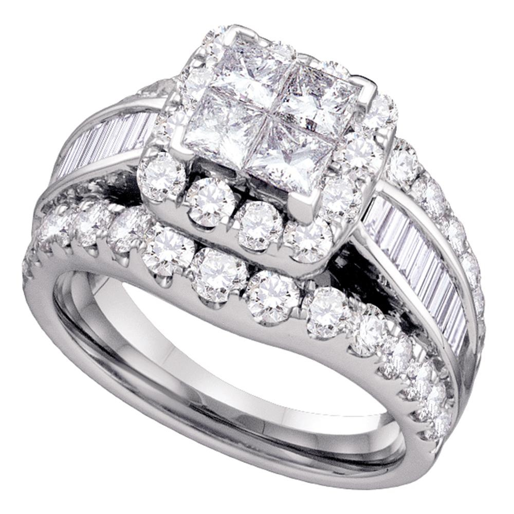 14kt White Gold Womens Princess Diamond Halo Cluster Bridal Wedding Engagement Ring 3.00 Cttw