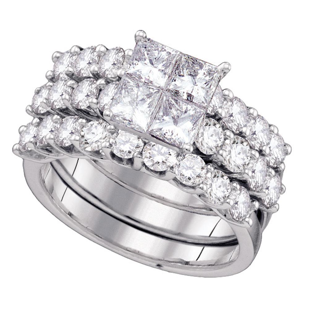 14kt White Gold Womens Princess Diamond 3-Piece Bridal Wedding Engagement Ring Band Set 4.00 Cttw