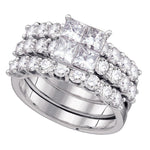 14kt White Gold Womens Princess Diamond 3-Piece Bridal Wedding Engagement Ring Band Set 4.00 Cttw