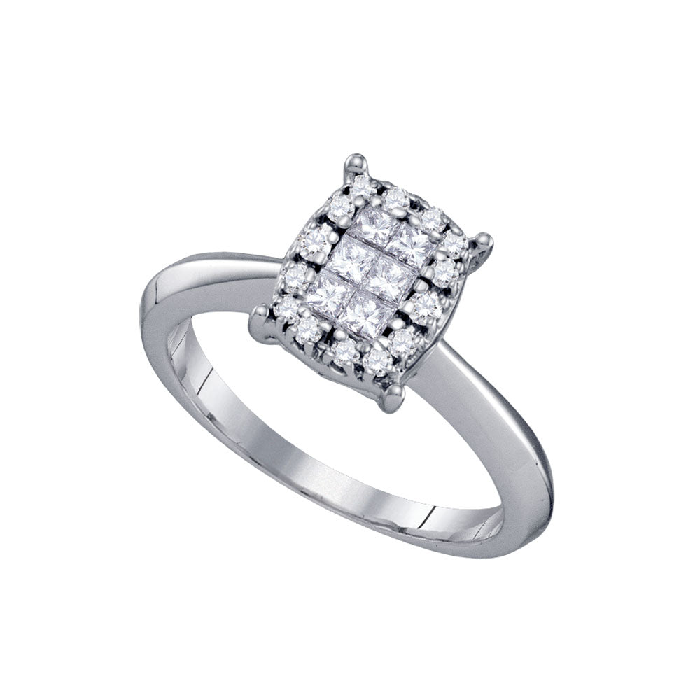 14kt White Gold Womens Princess Round Diamond Soleil Cluster Bridal Wedding Engagement Ring 3/8 Cttw