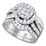 14kt White Gold Womens Princess Round Diamond Soleil Bridal Wedding Engagement Ring Band Set 1-3/4 Cttw