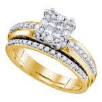 14kt Yellow Gold Womens Princess Round Diamond Soleil Bridal Wedding Engagement Ring Band Set 1/2 Cttw