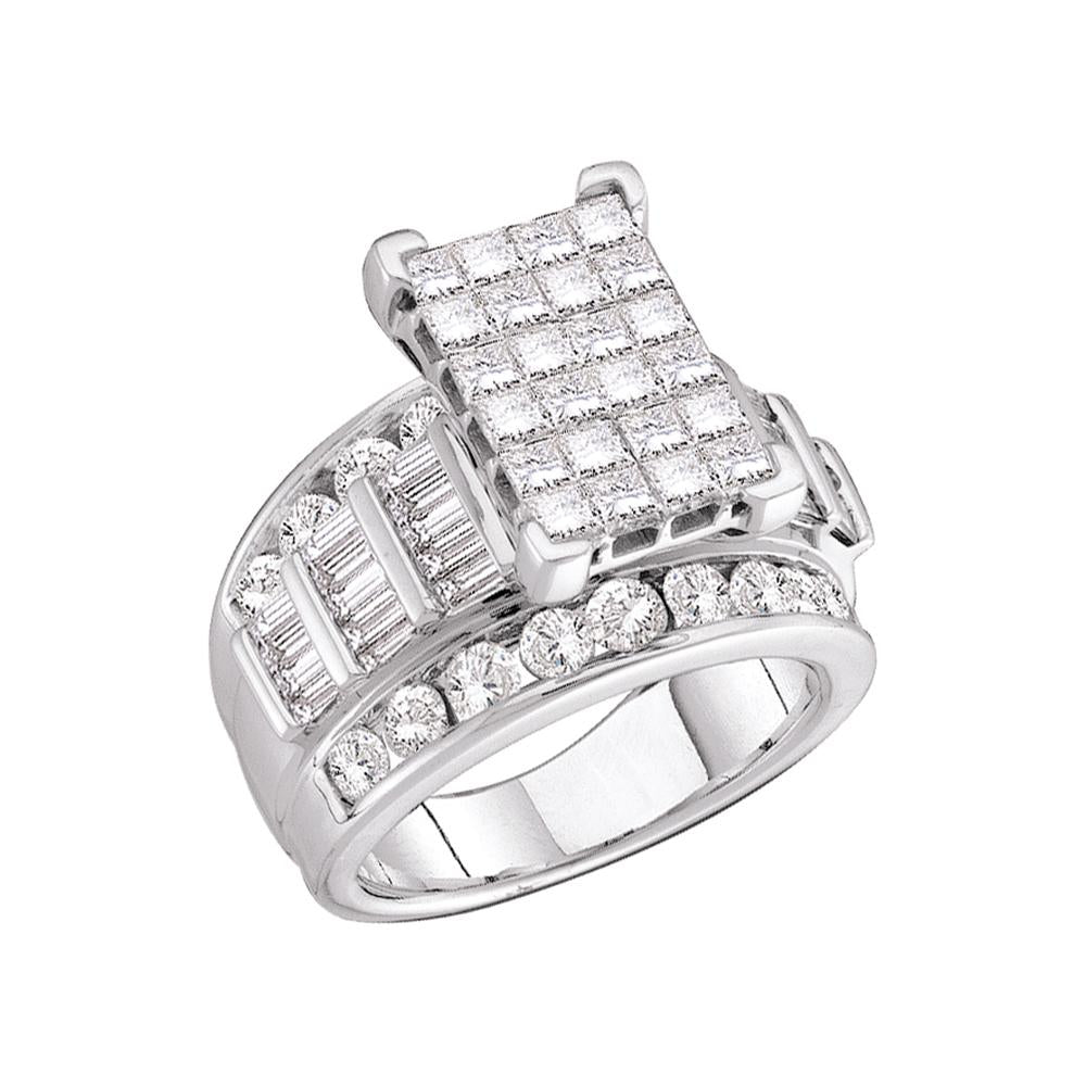 14kt White Gold Womens Princess Diamond Cluster Bridal Wedding Engagement Ring 3.00 Cttw - Size 8