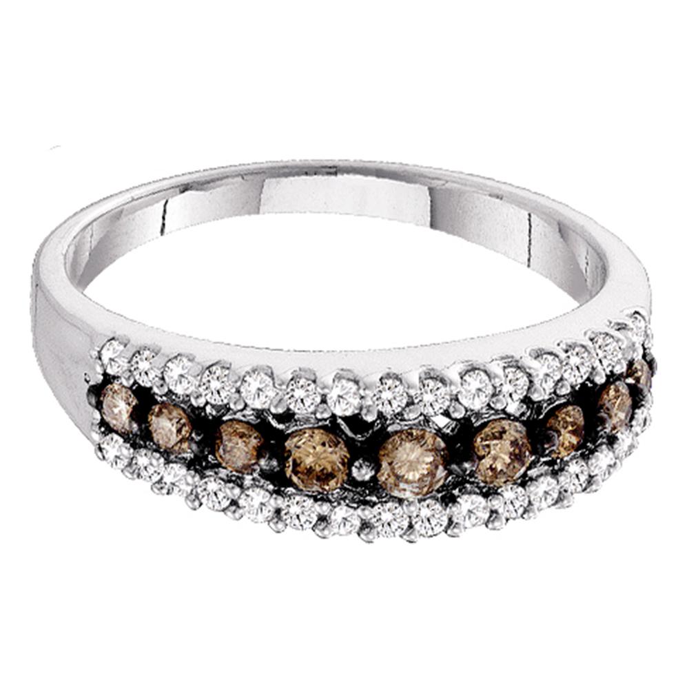 14kt White Gold Womens Round Cognac-brown Color Enhanced Diamond Band Ring 1/2 Cttw