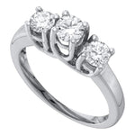 14kt White Gold Womens Round Diamond 3-stone Bridal Wedding Engagement Ring 1/2 Cttw