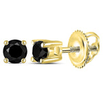10kt Yellow Gold Unisex Round Black Color Enhanced Diamond Solitaire Stud Earrings 1/4 Cttw