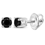 10kt White Gold Womens Round Black Color Enhanced Diamond Solitaire Stud Earrings 1/4 Cttw