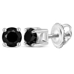 10kt White Gold Unisex Round Black Color Enhanced Diamond Solitaire Stud Earrings 1/2 Cttw