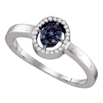 10kt White Gold Womens Round Blue Color Enhanced Diamond Cluster Ring 1/6 Cttw
